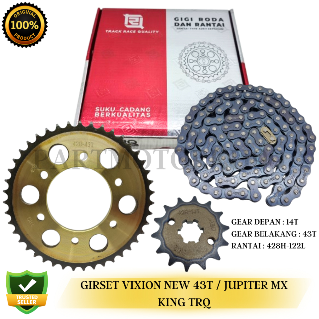 GEARSET GIRSET GIR PAKET CHAINKIT VIXION NEW 14T / 43T GIRSET RANTAI JUPITER MX KING (428H-122L) TRQ