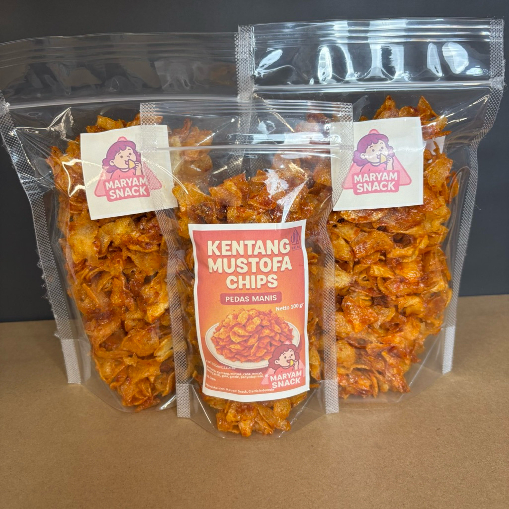 

Keripik Kentang Mustofa Chips Pedas Manis Gurih 100 gram Maryam Snack