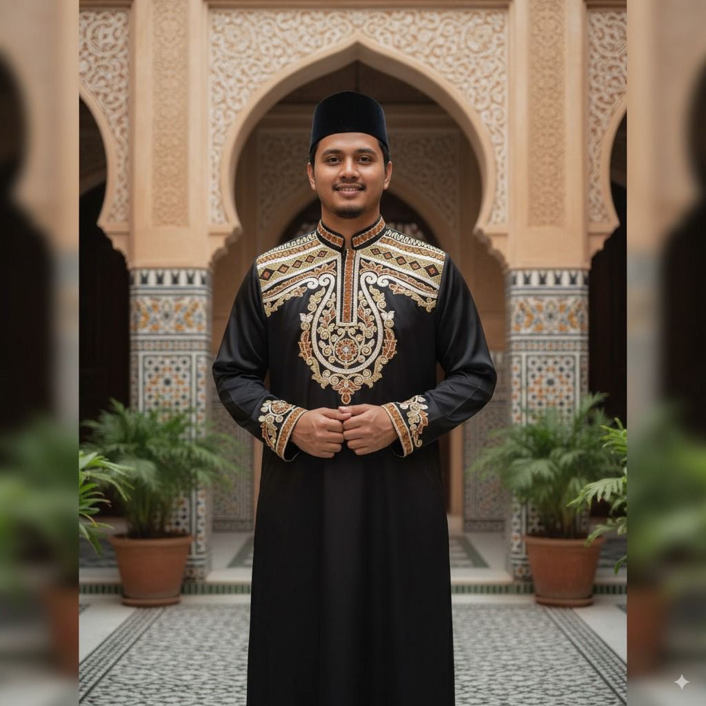 Gamis Pria Bordir Corneli Jubah Gamis Pria Hitam Elegan bordir premium