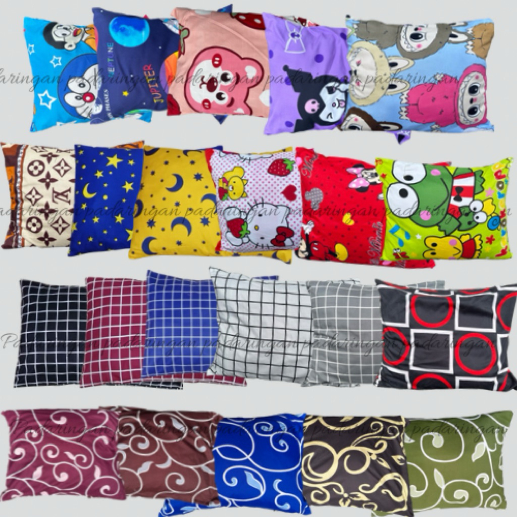 sarung bantal reseleting  besar motif kotak - kotak / sarung bantal tidur / sarung bantal guling / g