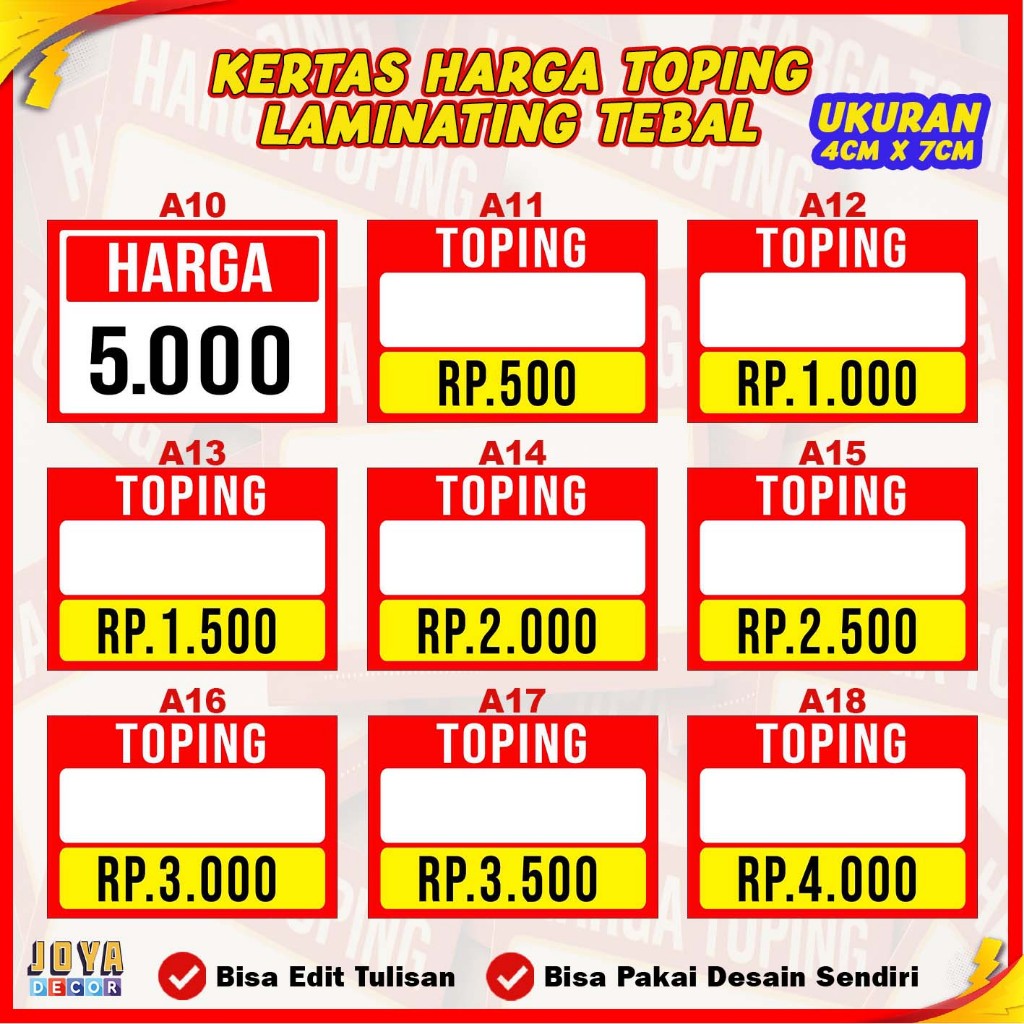 

KERTAS HARGA SEBLAK LAMINATING / KERTAS TOPING SEBLAK / KERTAS HARGA TOPING SEBLAK LAMINATING A1