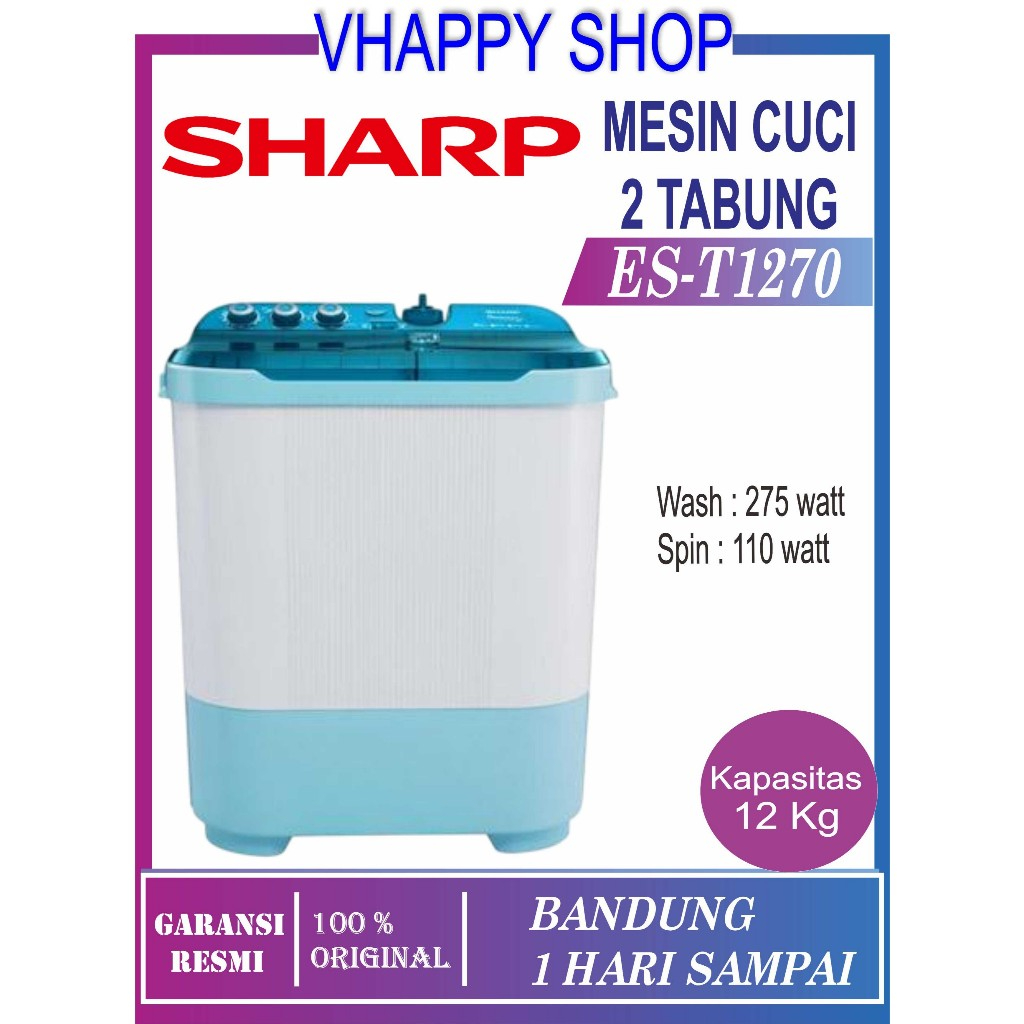 MESIN CUCI SHARP 12KG 2 Tabung SHARP EST 1270 12 KG EST1270 T1270 GARANSI RESMI