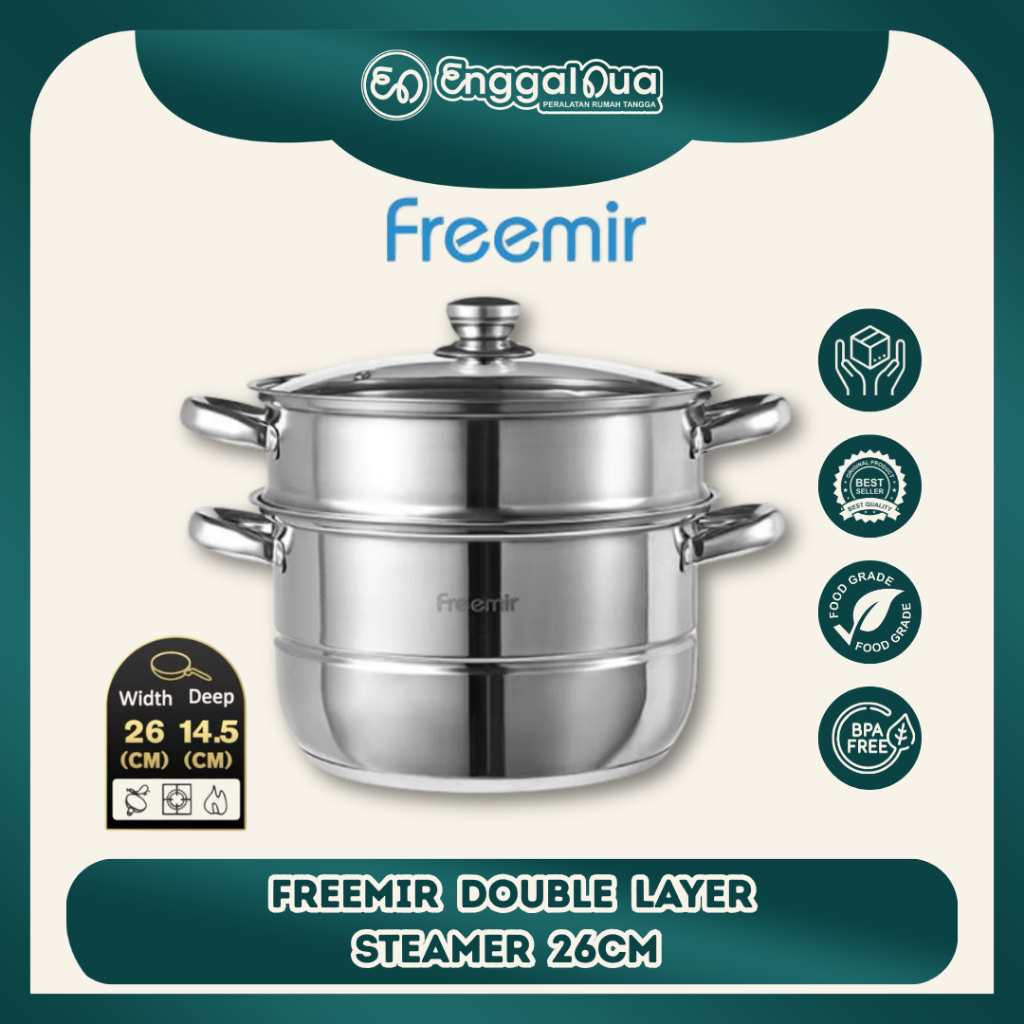 freemir Panci Kukus 2 Susun Stainless Steel Pengukus Serbaguna Steamer Perebus Anti Karat Kapasitas 