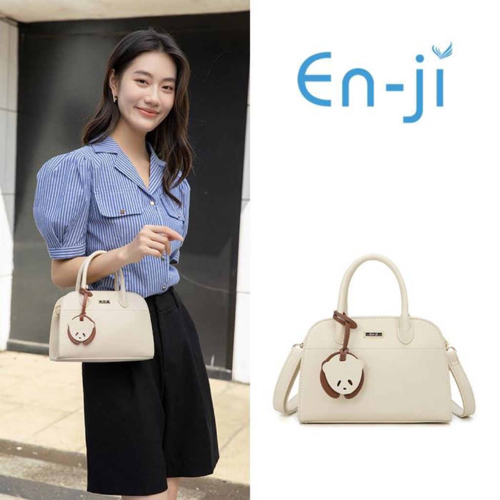 Enji En-ji Joymi Handbag Tas Tangan Bahan PU Leather Multi Kompartemen Wanita Cream