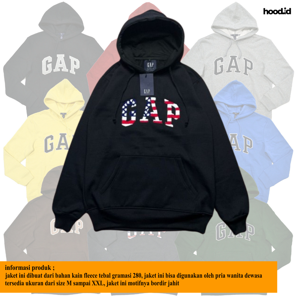 Hoodie GAP USA Bahan Tebal Pria Wanita size M sampai XXL - Jaket GAP Tebal Motif Logo Bordir