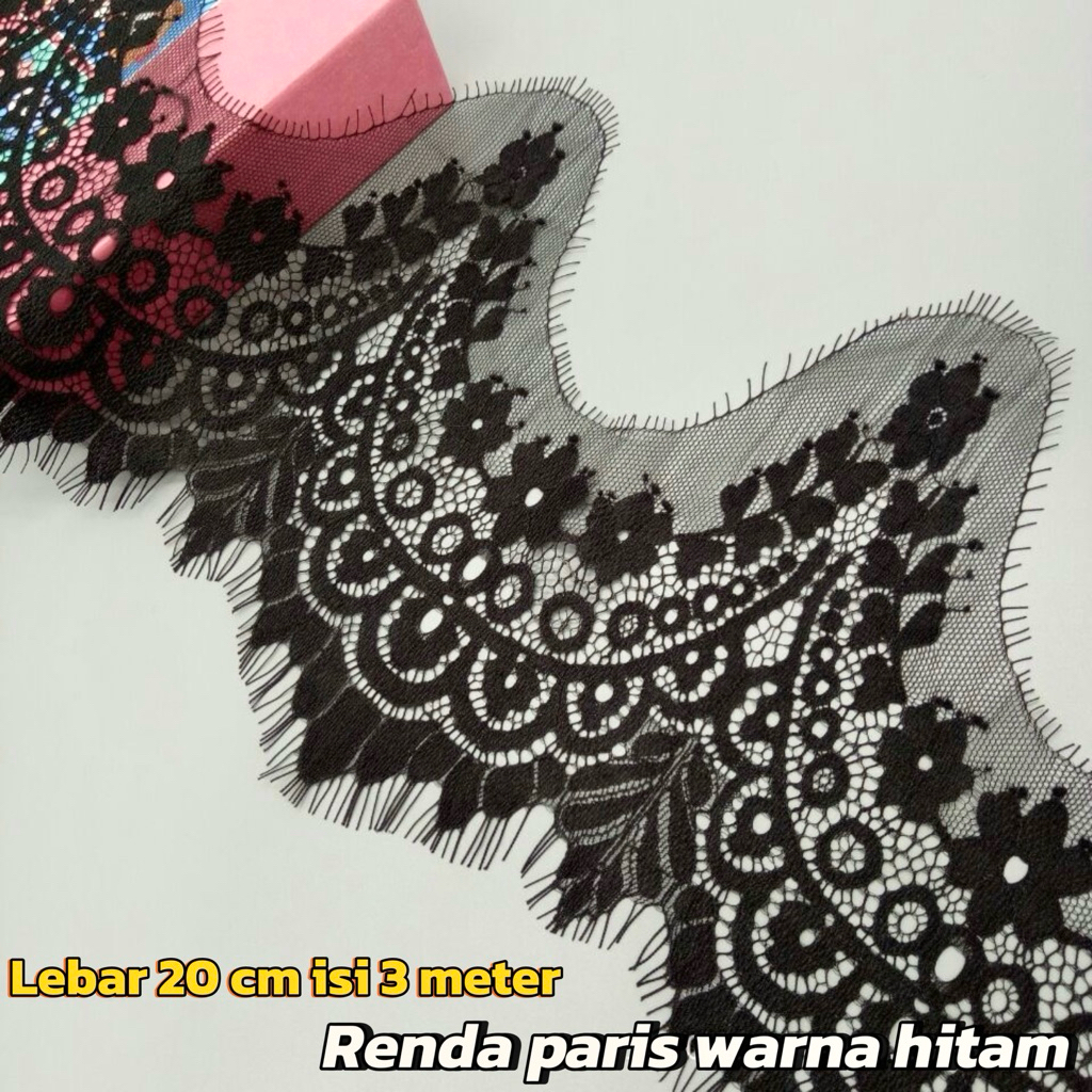per pcs 3 meter renda paris lebar 20 cm warna hitam