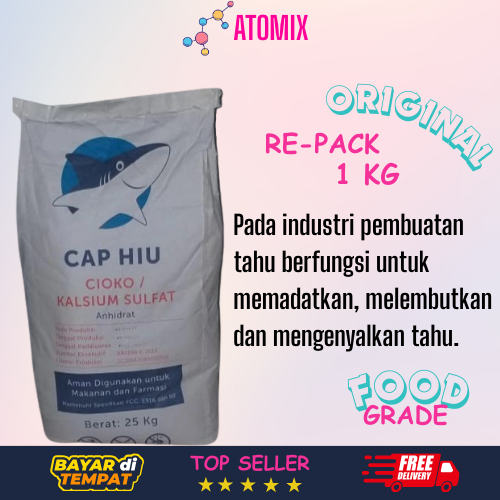 KALSIUM SULFAT CIOKO CAP HIU FOOD GRADE 1KG POWDER MAKANAN TEPUNG ADONAN CAKE PANGAN MINUMAN BAHAN B