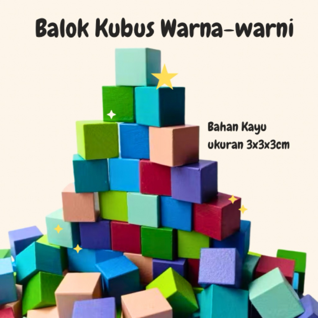 [BATAM] Balok Susun Kubus Warna 3x3x3cm Satuan Building Block Balok Susun Mainan Kayu Edukasi Anak