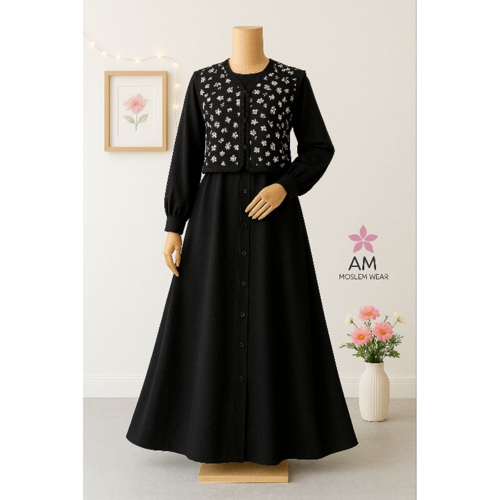 AMW18 Gamis Akhwat Set Gamis Safar dan Cadar Tali Wanita S M L dan XL