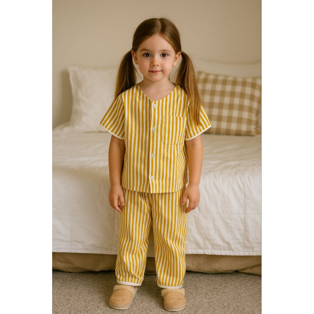 Setelan Piyama Anak Perempuan Set Piyama Salur Rayon