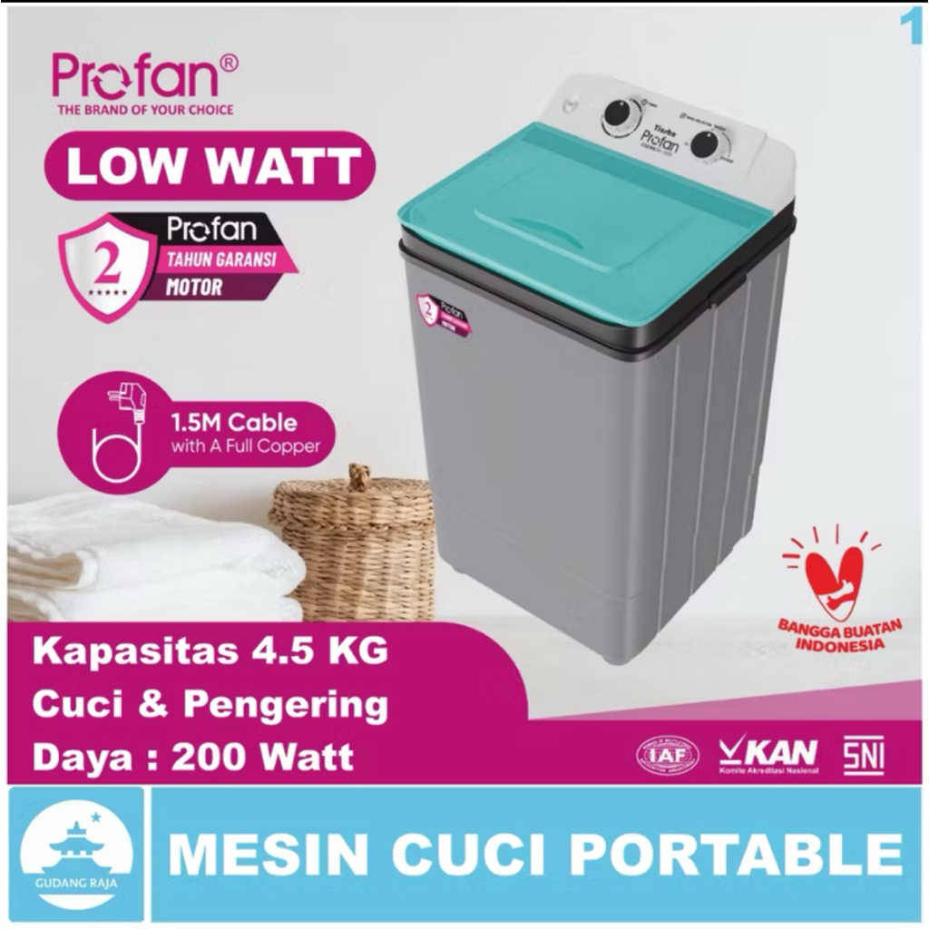 Mesin cuci portabel profan 4,5KG/ mencuci dan mengeringkan Ber SNI Gransi 1Tahun