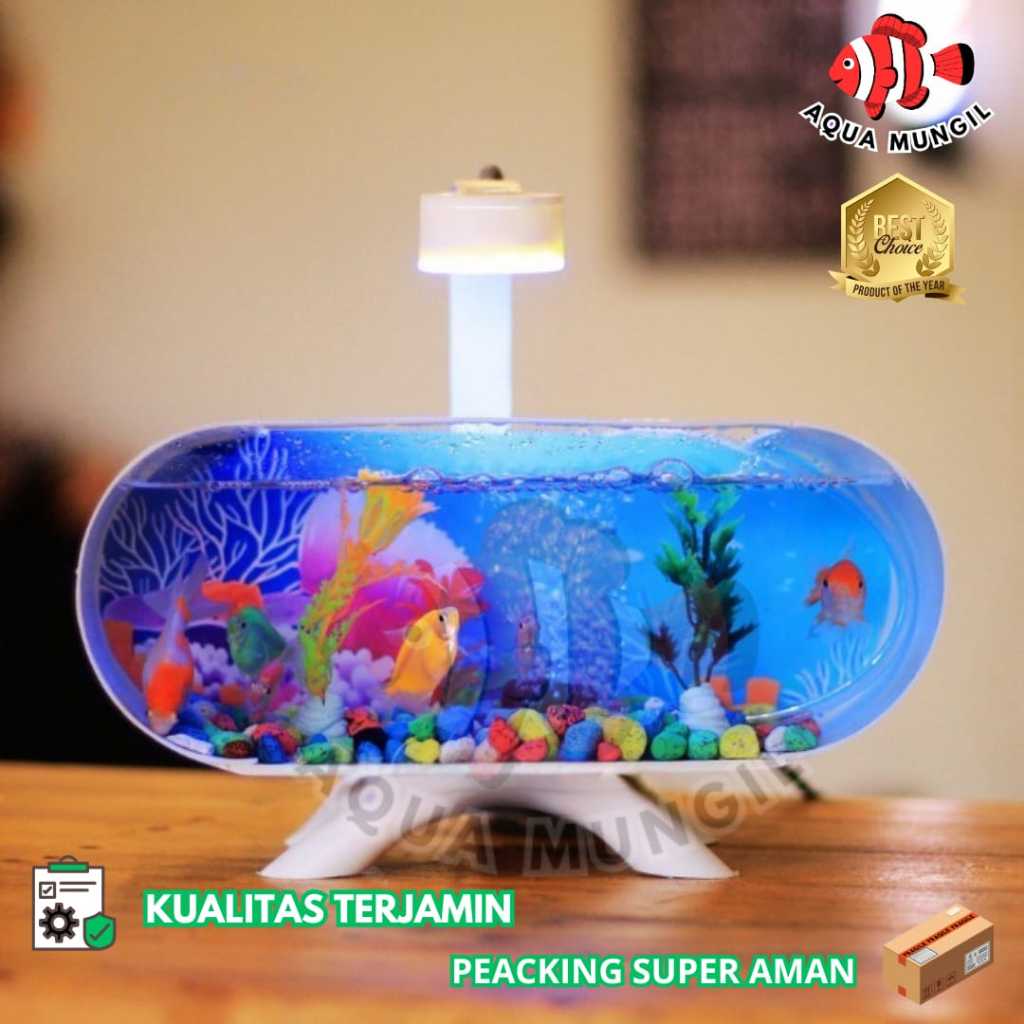 1 Set Lengkap Aquarium Mini Akuarium Akrilik Cupang Plus Mesin Oxygn Glembung Hiasan Aquarium dan
