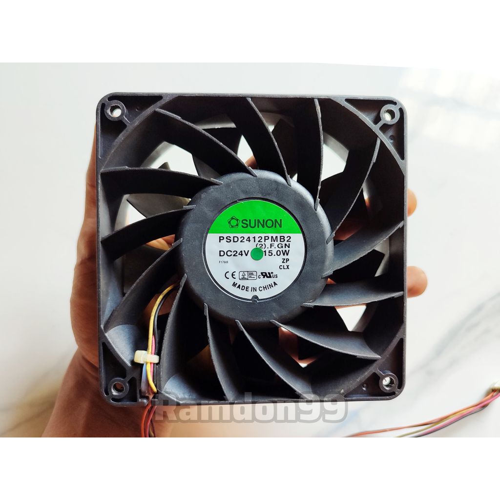 Kipas DC 24V 15Watt 12x12cm High Speed Turbo Ori SUNON 4 Pin Sensor Suhu Copotan Server