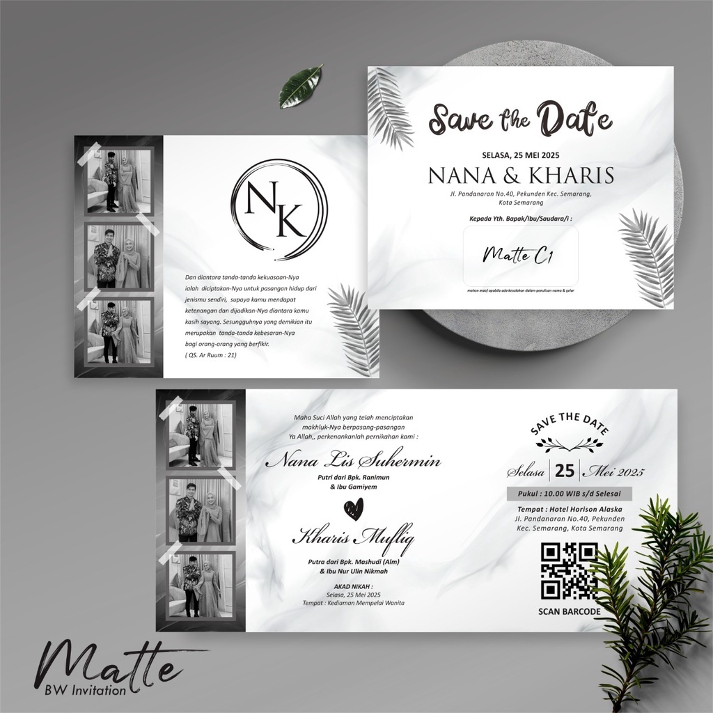 Undangan GLOSSY BW Mengkilap - Undangan MATTE BW DOFF Mewah Simple - Undangan Nikah FREE FOTO BW