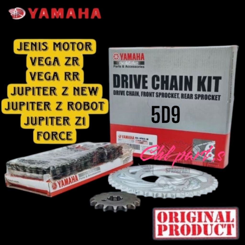 Gear Set paket kode 5D9,Gear depan+Rantai+Gear belakang Motor Vega ZR,Jupiter Z1,jupiter robot,Vega 