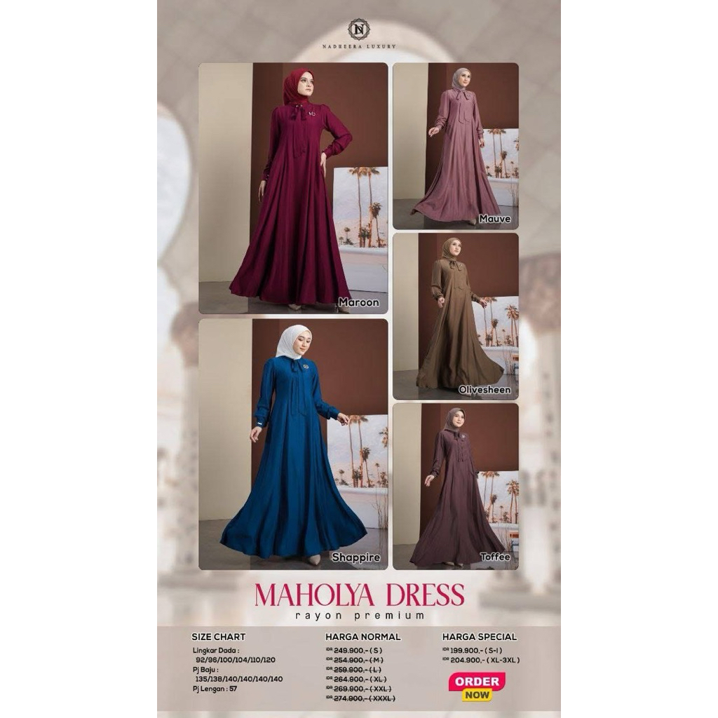 READY PROMO✅MAHOLYA DRESS RAYON PREMIUM NADHEERA #DRESS NADHEERA #DRESS SIMPLE ELEGANT MEWAH #DRESS 