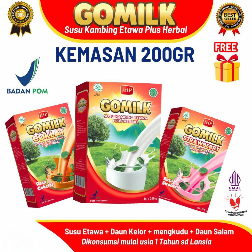 

[GRATIS JAHE][BISA COD+GARANSI]GOMILK SUSU KAMBING ETAWA BOX 200gram plus daun kelor dan herbal BPOM HALAL Pengganti Susu Formula GOMILKU NAIK BB ASMA NYERI SENDI SESAK NAFAS