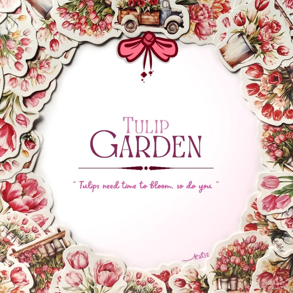 

{Pink!} Aesthetic Journal Sticker - Tulip Garden (Stiker Lucu Satuan)