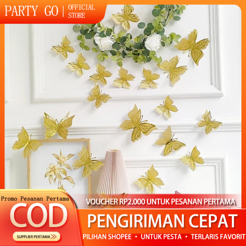Stiker Dinding Butterfly Kupu-Kupu 3D isi 12pcs / Wall Butterfly Sticker Aesthetic / Dekorasi Dindin