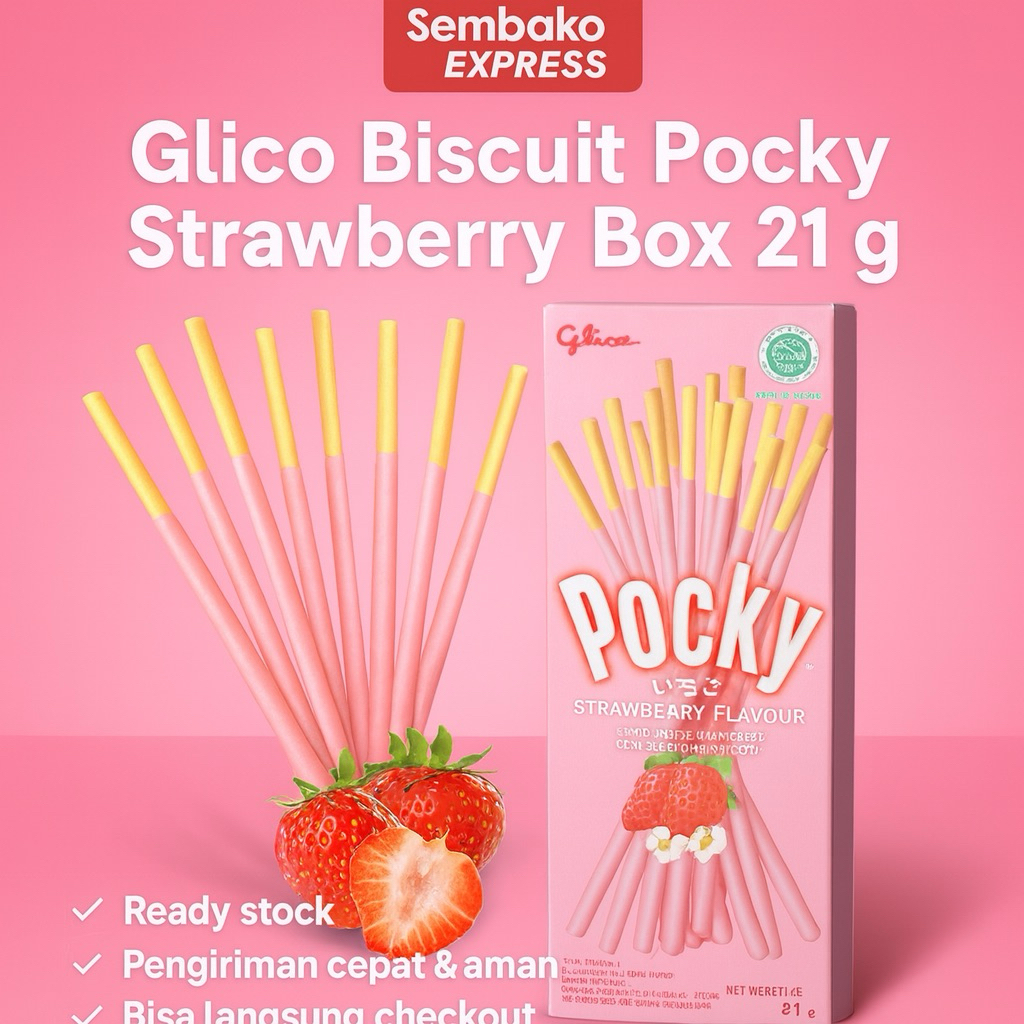 

Glico Pocky Strawberry Box 21g – Biskuit Stik Rasa Stroberi