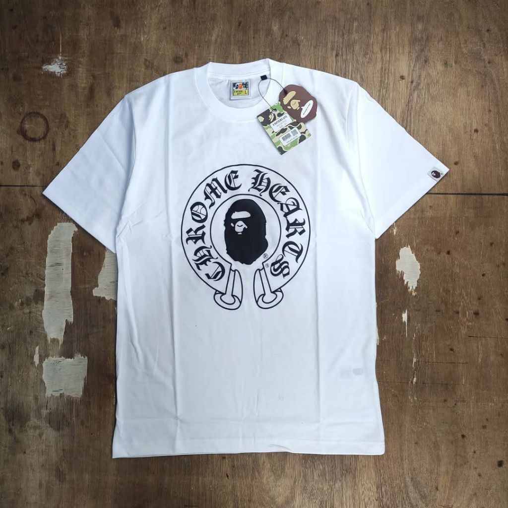 Kaos Tshirt Bape A Bathing Ape x Chrome Hearts Cotton Combed 24s Mirror Fulltag