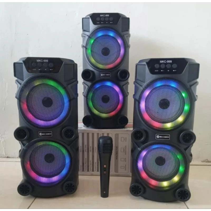 Speaker Bluetooth SQ999 Bonus Mic karaoke Dual Speaker 6,5Inchi X2 Salon Aktif Portable Radio FM wir
