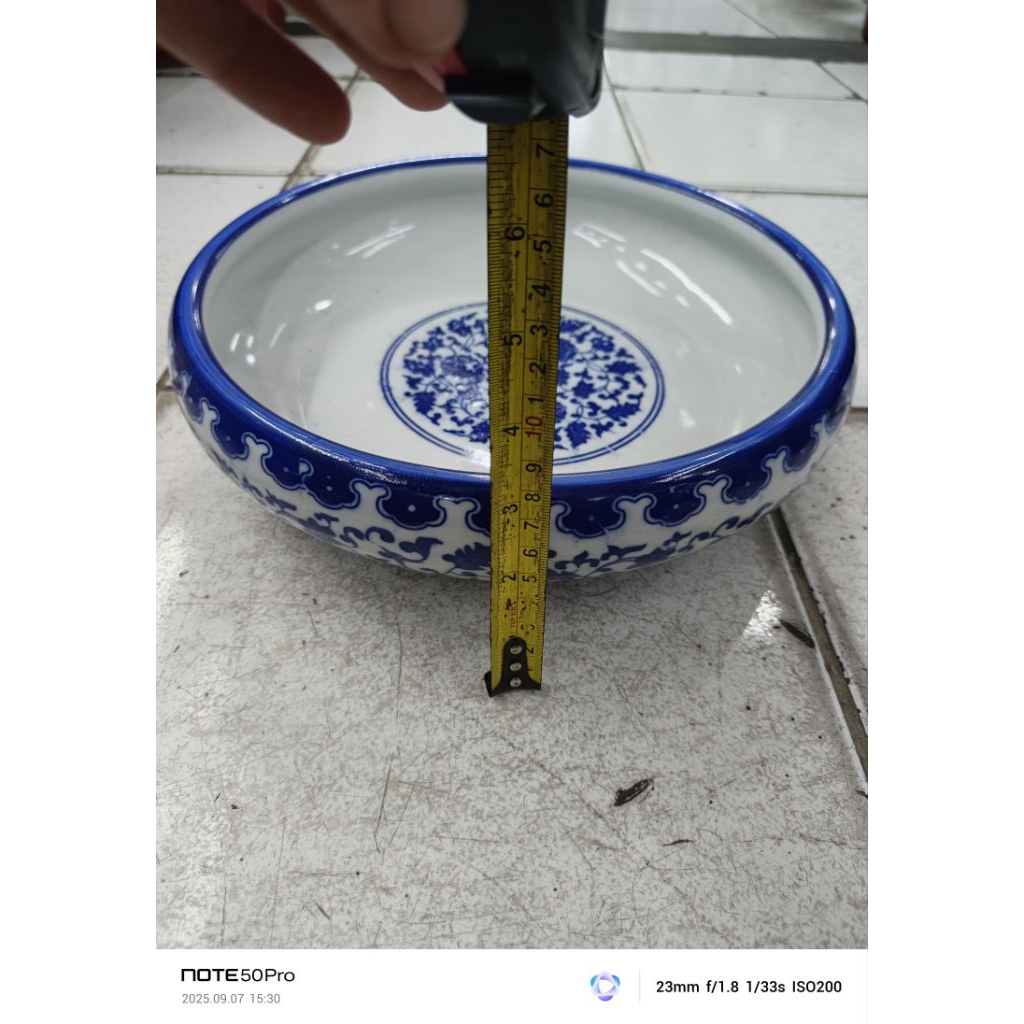 Keramik Pot Tanam Bonsai Biru Putih Bulat