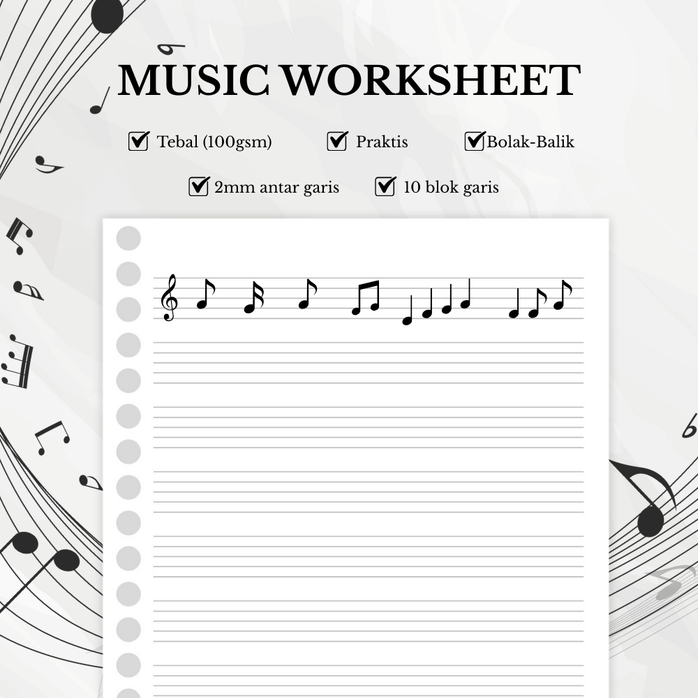 

MUSIC WORKSHEET - buku tulis not balok refill binder jurnal A5/B5 garis pranada loose leaf