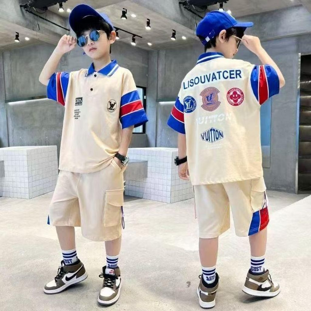 [COD] 140-150-160 USIA 8-9-10-11TH SETELAN LV COWOK CELANA PENDEK PREMIUM SUPER CANTIK  AA_KIDSFASHI