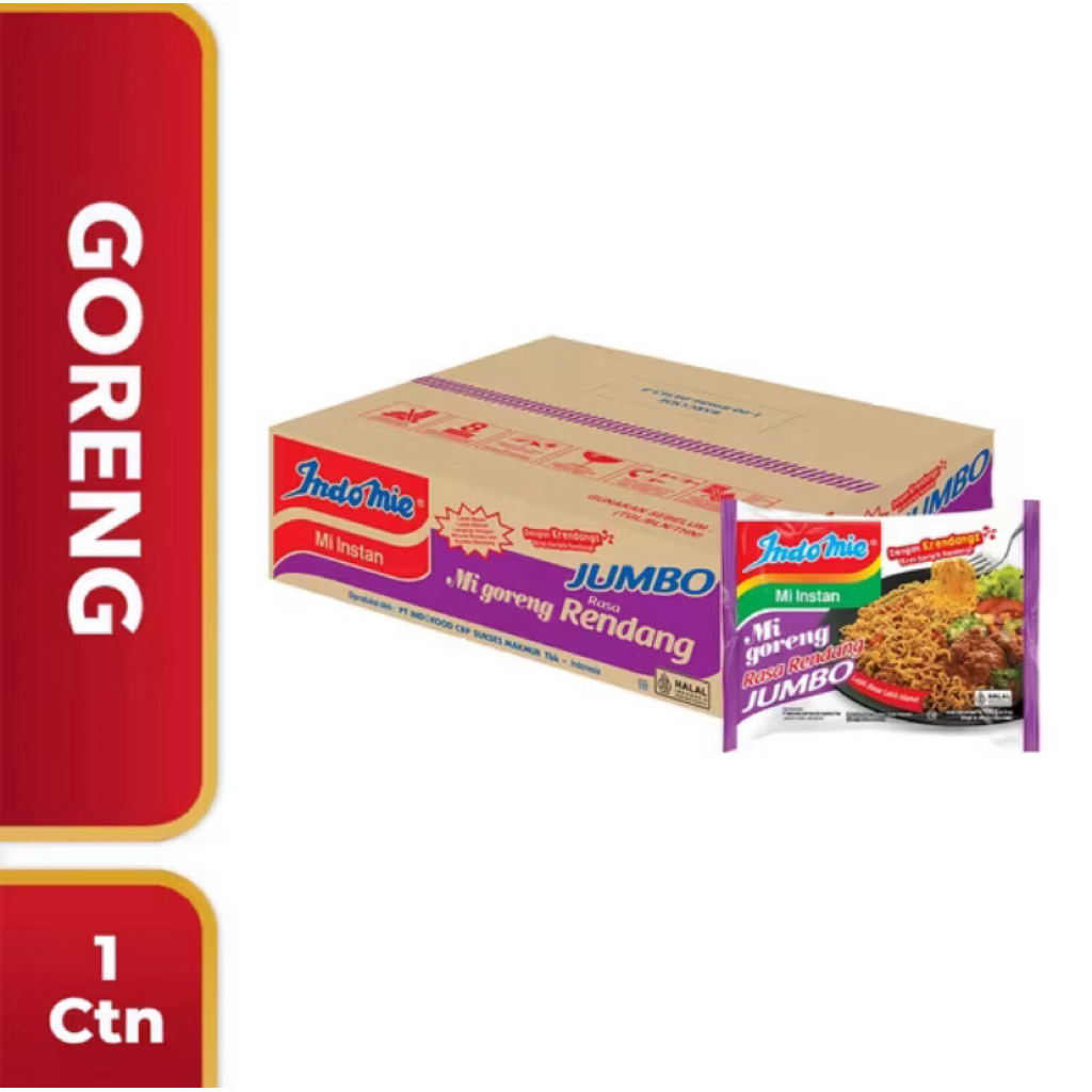

Indomie Mi Goreng Jumbo Rasa Rendang 1 Dus Isi 24 pcs – Mi Instan Pedas Gurih dengan Krendangzz