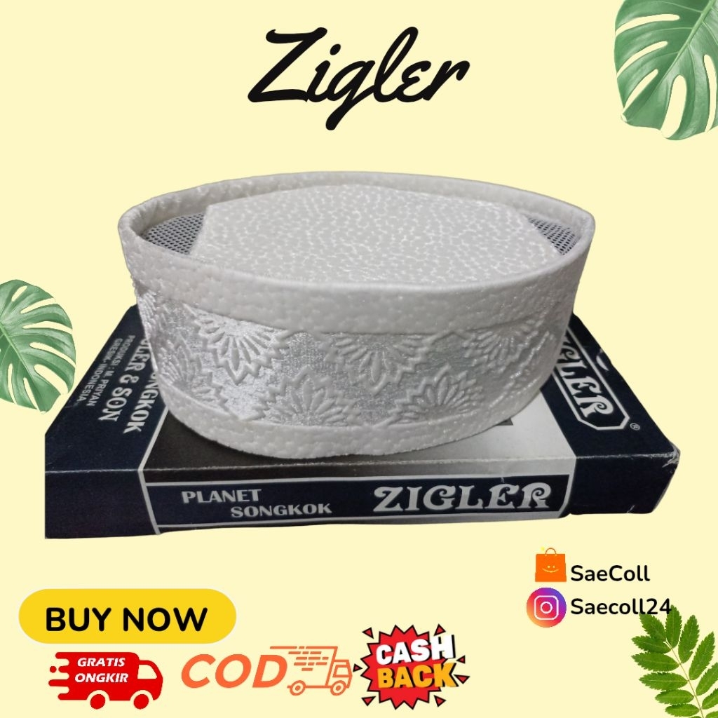 PECI ZIGLER PUTIH songkok Premium Profil / Laser