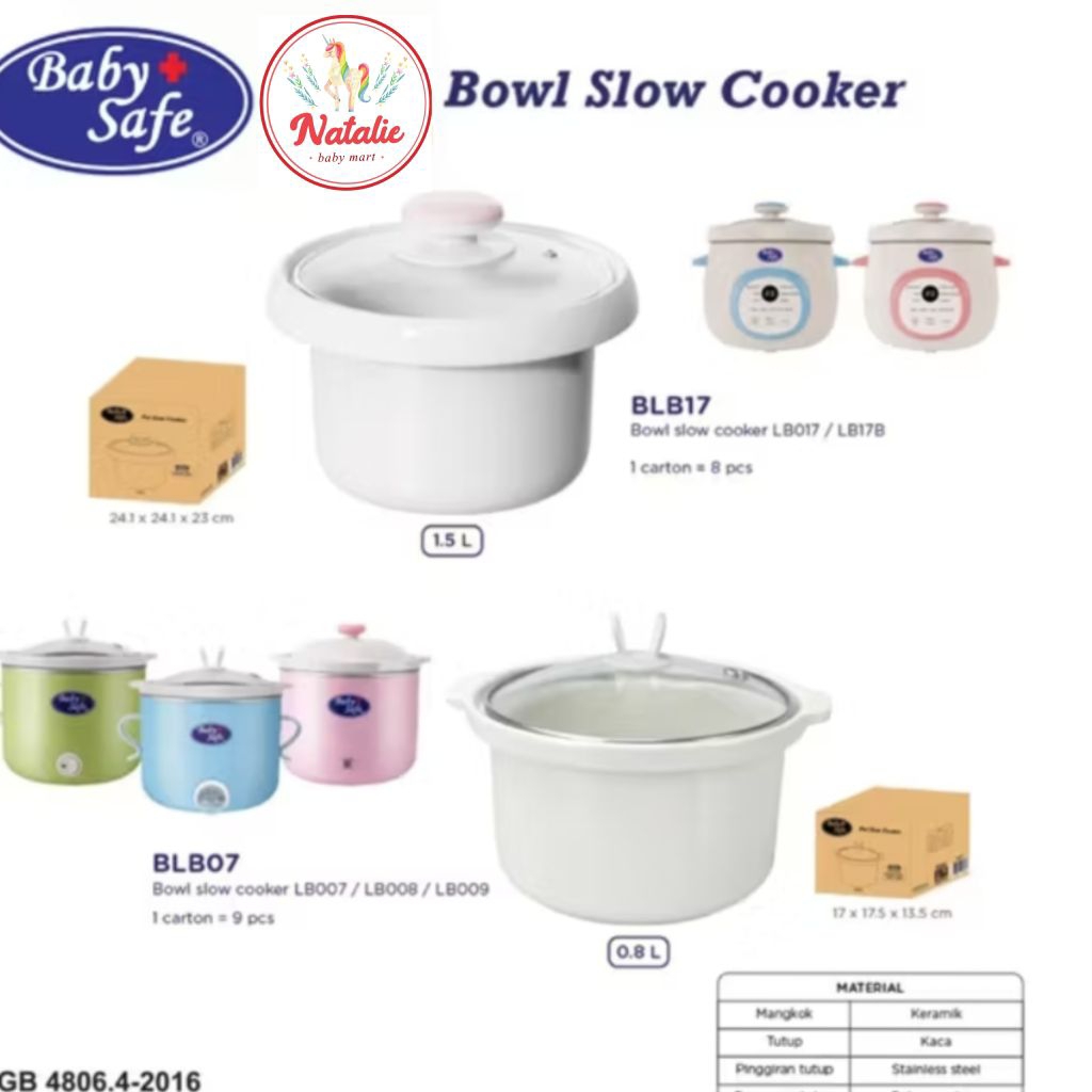 BABY SAFE Bowl Slow Cooker/Mangkuk Keramik + Tutup BLB07(0,8ltr) /BLB017 (1, 5ltr) WAJIB BUBBLE