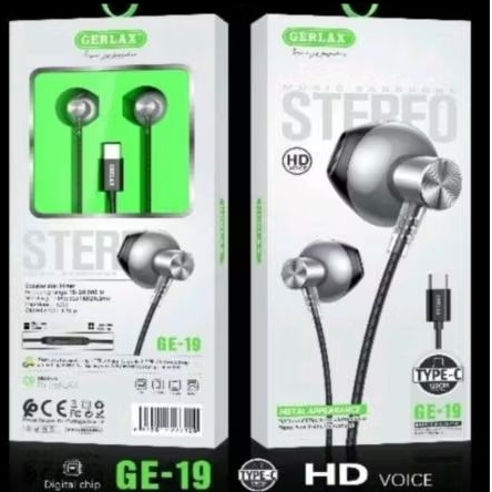 GERLAX EARPHONES KABEL TYPE C HD VOICE STEREO 120CM GE-19