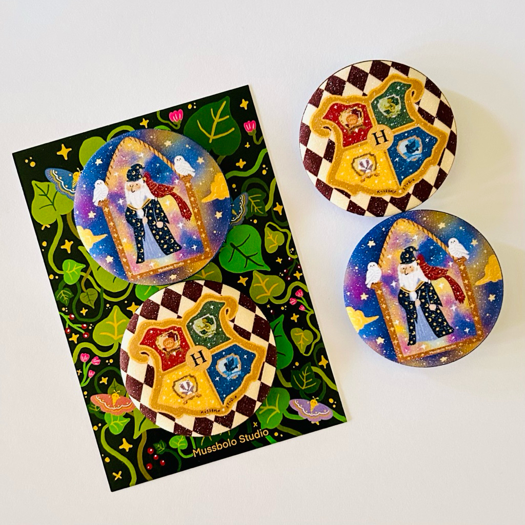 Slytherin Hogwarts Glitter Pin Button Set (isi 2) - Harry Potter pin button Ravenclaw Luna Lovegood