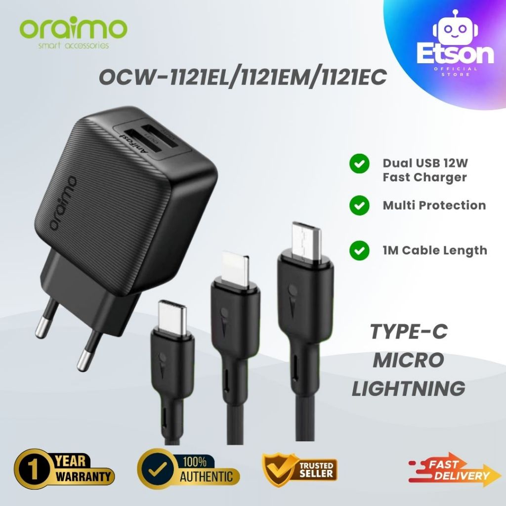 Oraimo OCW-1121EM/1121EC/1121EL Charger 12W Fast Charging || Oraimo PowerCube Charger 5V 2.4A Type-C