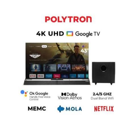POLYTRON - GOOGLE TV 43" + SOUND BAR | LED 43 INCH GOOGLE TV POLYTRON 4K UHD + SOUNDBAR