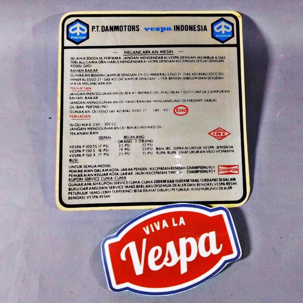 Stiker Running In Body Depan Original PT Danmotors Vespa PTS Special PX PS