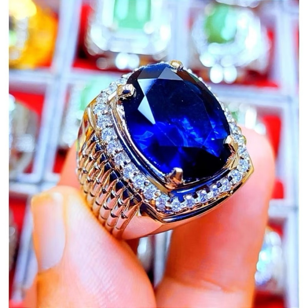 COD CINCIN PERMATA KING SAFIR ROYAL BLUE CUTTING RING PERAK BANGKOK 926