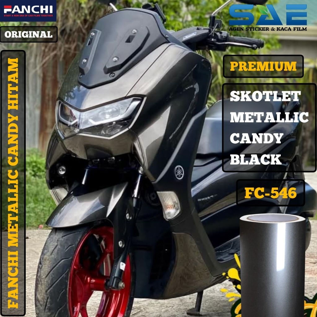 Skotlet Black Hitam Glossy Metallik Candy Sticker Motor Fanchi Premium