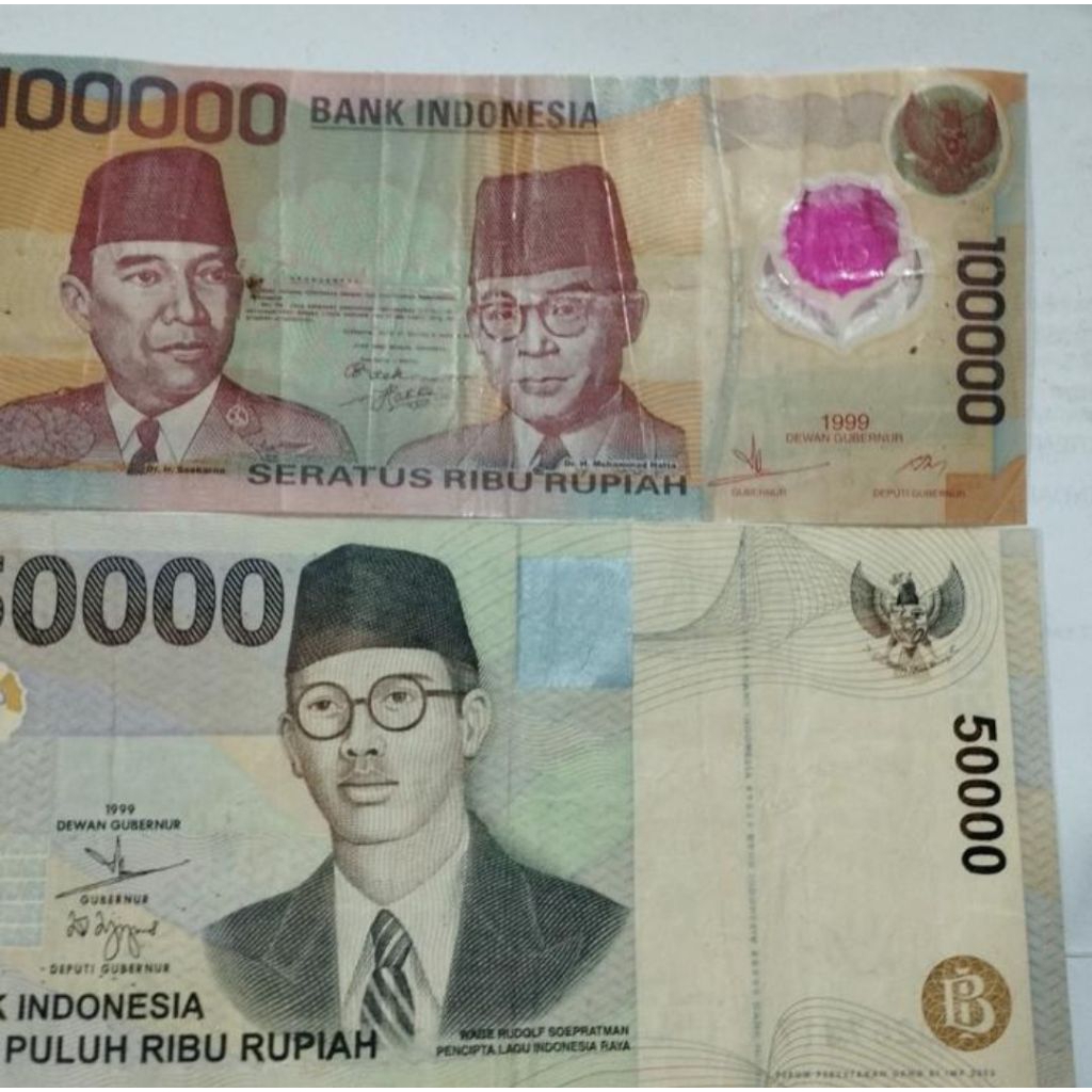 Uang Jadul 1999 pecahan 50ribu dan 100ribu