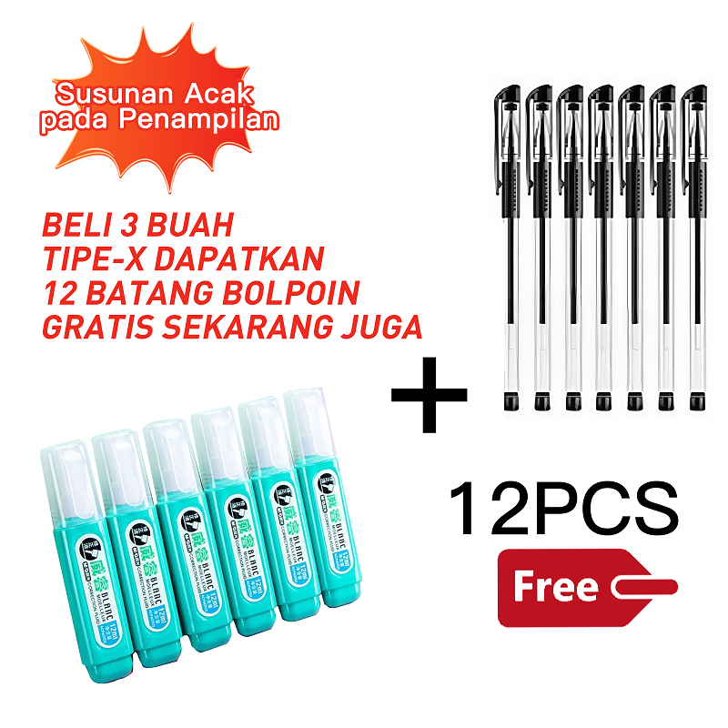 

TIP EX CAIR 3PCS + GRATIS 12 PULPEN! UNTUK UJIAN SEKOLAH READY KIRIM HARI INI ✅ FREE ONGKIR