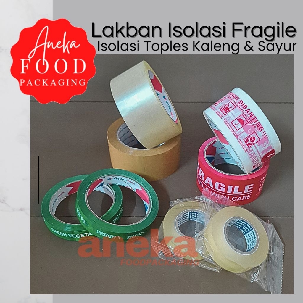 

Lakban isolasi FRAGILE 2", solatip toples kaleng can tape sealing selotip buah sayur MITRAN PACK