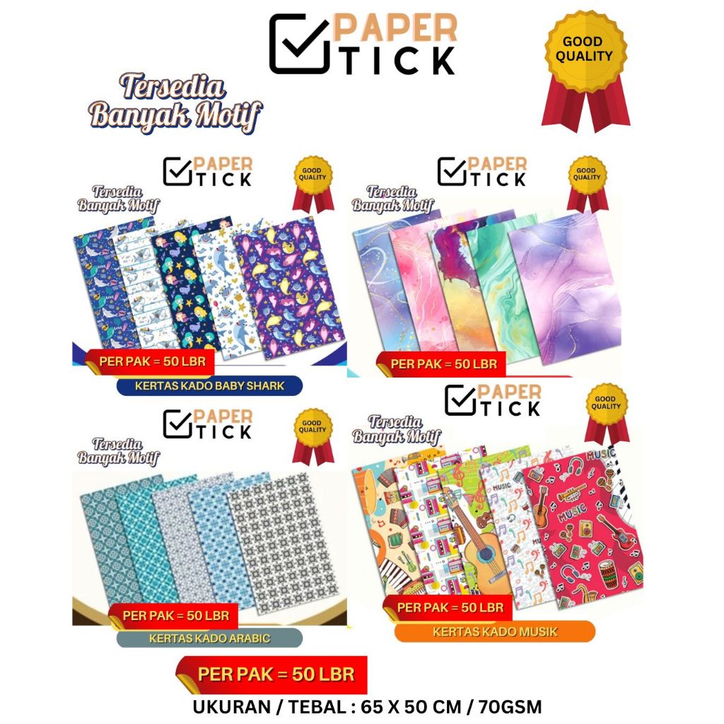 

(PERPACK=50LBR) KERTAS KADO MOTIF 65x50 CM ULANG TAHUN KERTAS PEMBUNGKUS HADIAH WRAPPING PAPER 70GSM
