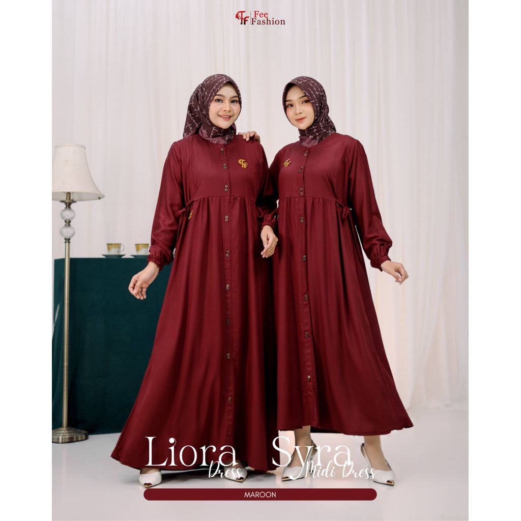 Liora DRESS & Syara Midi DRESS, gamis polos, midi DRESS polos