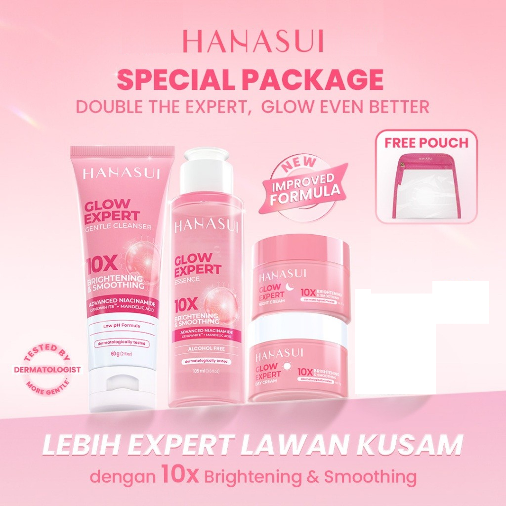 HANASUI Glow Expert Package - Paket Glowing Gentle Cleanser, Toner, Day Cream, Night Cream