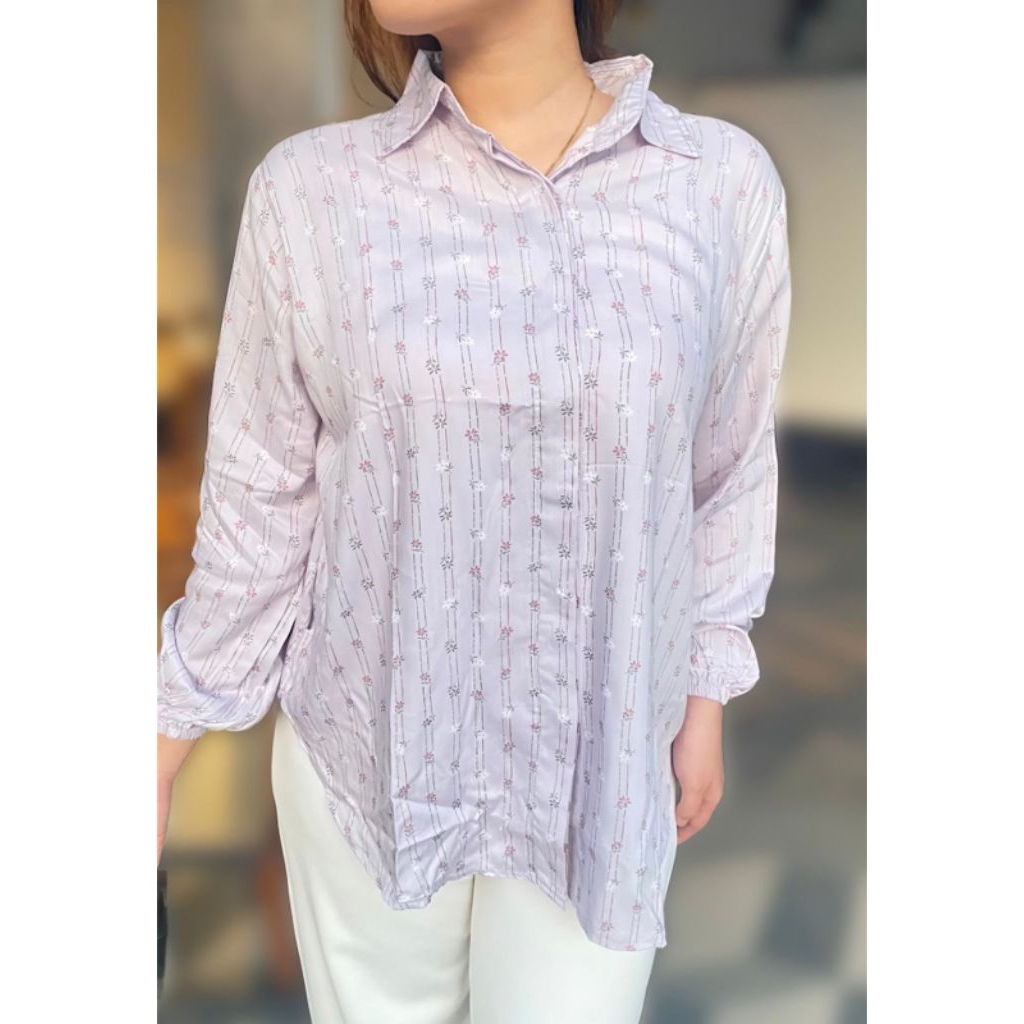 Kemeja Blouse Wanita Motif Bunga XXL atasan Rayon Premium