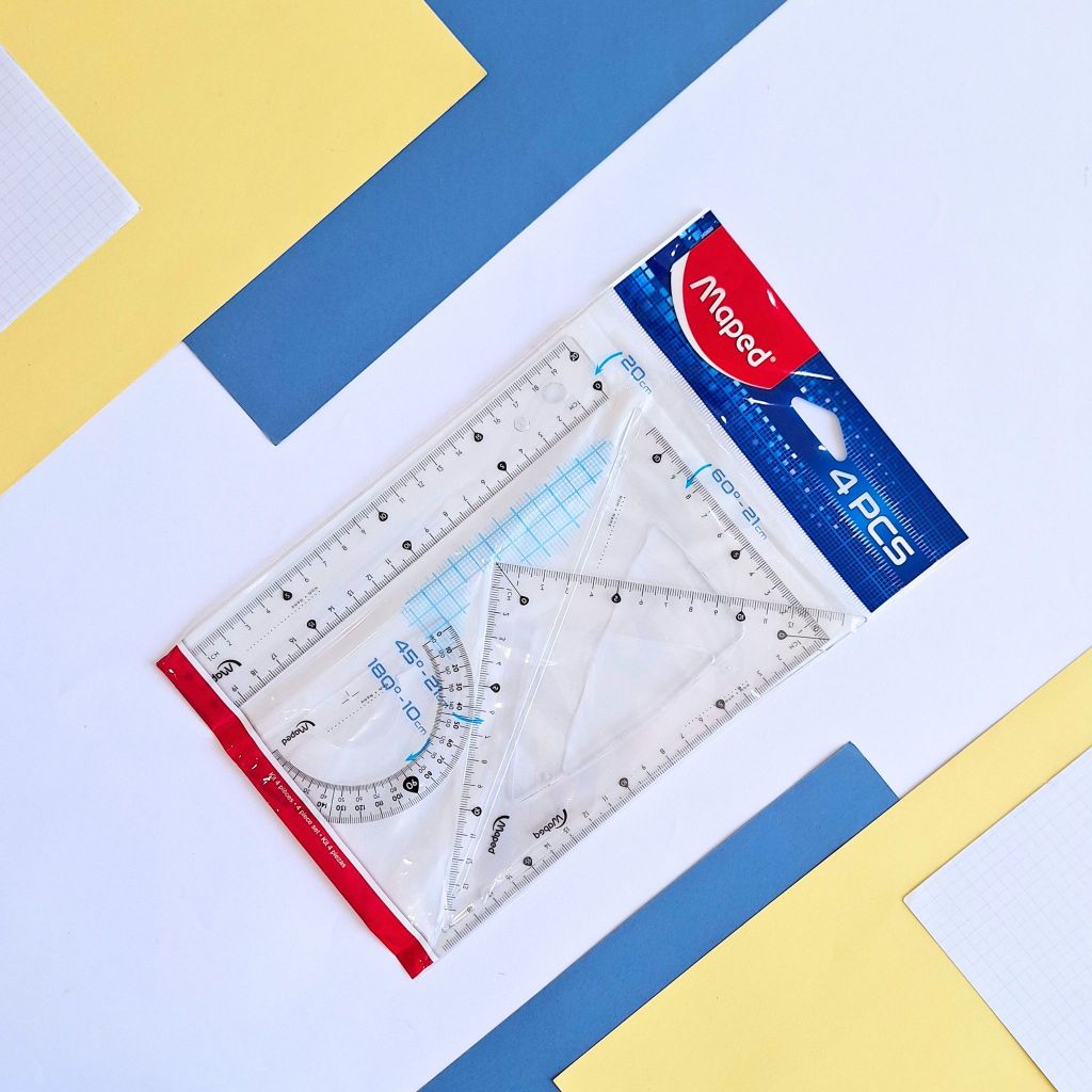 

Maped 4 Piece Geometry Penggaris Set Busur Segitiga Set Besar / Penggaris Maped Set