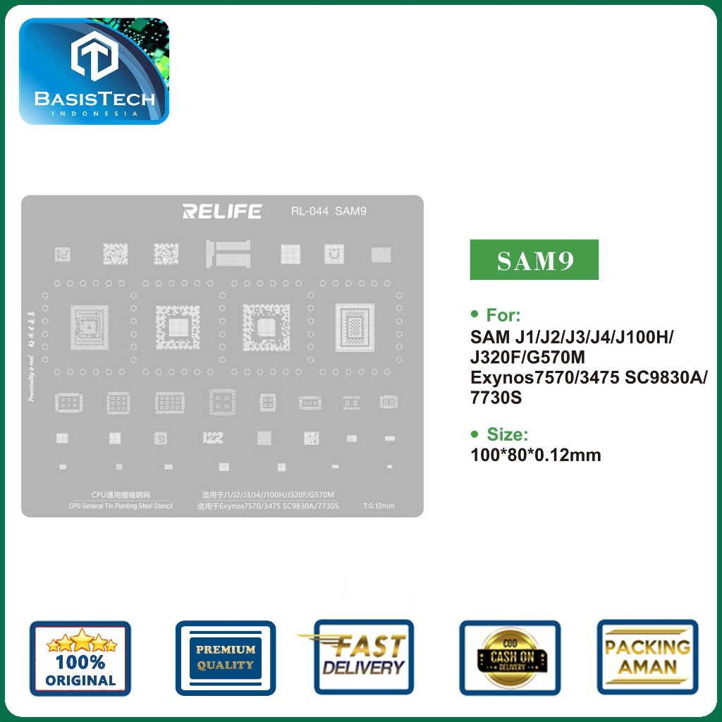 STENCIL PLAT CETAKAN IC BGA CPU REBALLING RELIFE RL-044 SAM9 - EXYNOS 7570 - 3475 - SC9830A - SC7730