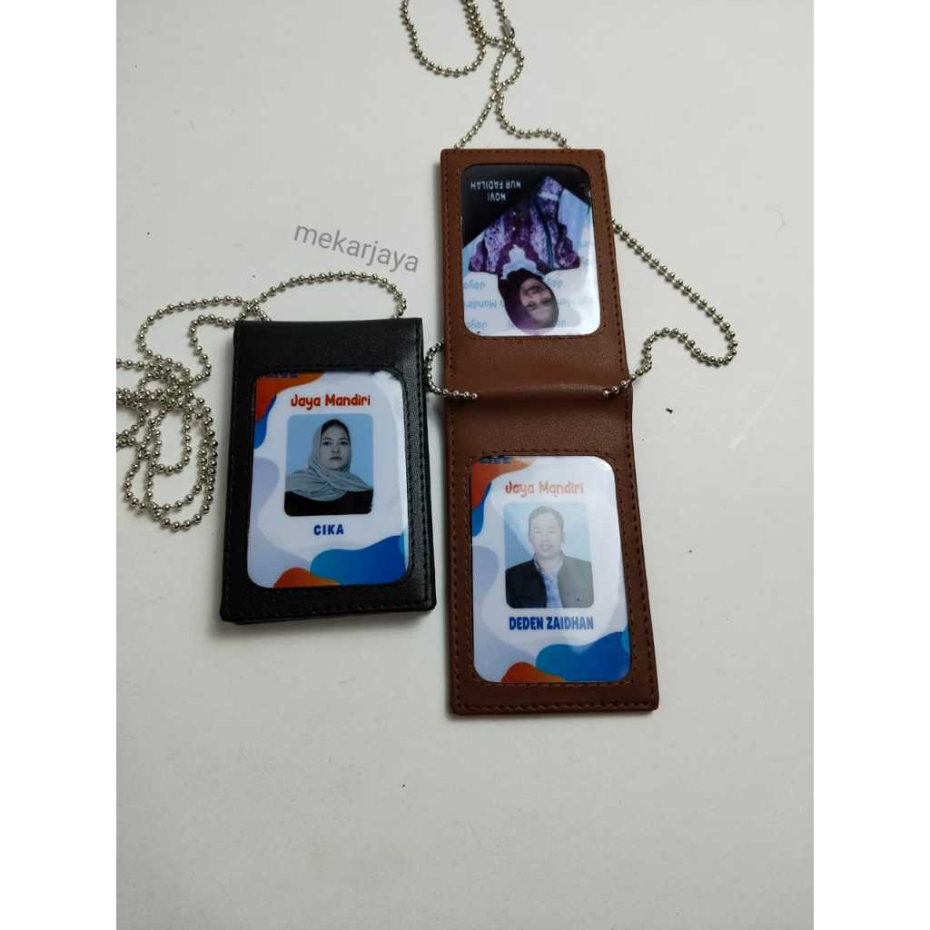 Name Tag Id Card Holder Dompet Saku Dompet Kartu Magnet plus kalung rantai kulit hitam dhop