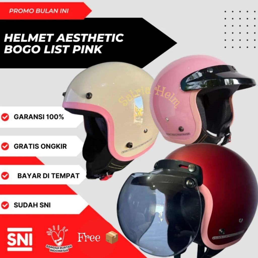 Helm Bogo Solid List Pink Classic Retro Untuk Orang Dewasa Bagus Murah Cocok Untuk WANITA Hijabers